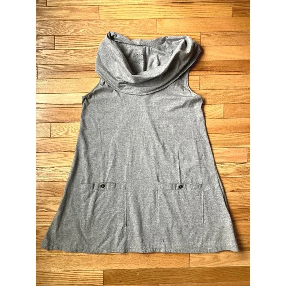Neon Buddha 100% Cotton Gray Cowl Neck Sleeveless Tunic Dress Pockets Size M - Picture 3 of 6